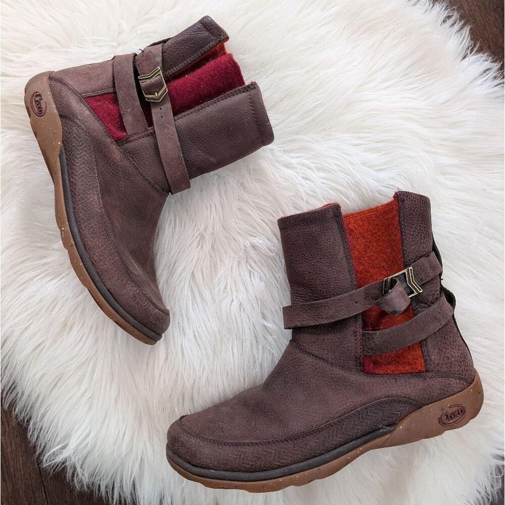 Chaco Women's Hopi Casual Slip On Brown Leather Boots Brick Red Orange 9.5